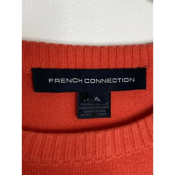 French Connection Striped Orange Beige Knit Soft Sweater Size XL B3 - Picture 3 of 6